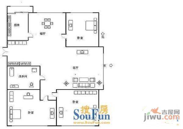 龙汉城市花园3室2厅2卫150㎡户型图