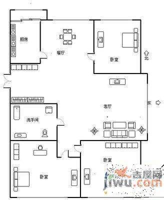 龙汉城市花园3室2厅2卫150㎡户型图
