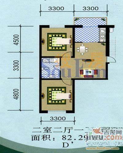 宏发金华苑2室2厅1卫82.8㎡户型图