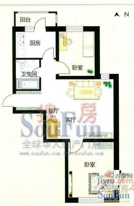 金水佳缘2室2厅1卫93.3㎡户型图