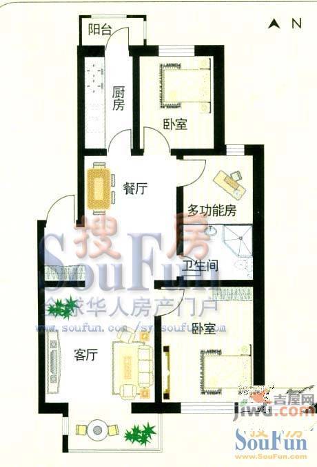 金水佳缘2室2厅1卫93.3㎡户型图