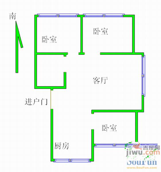 鸿基园2室1厅1卫户型图