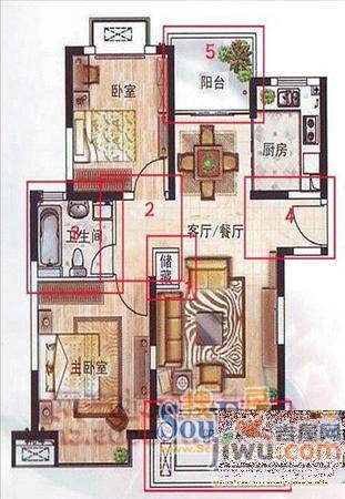 千德小区3室1厅1卫114㎡户型图