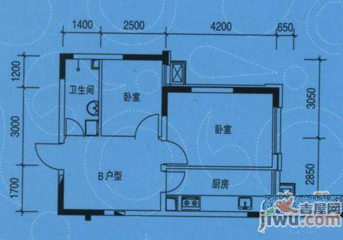 思和苑2室1厅1卫56.8㎡户型图