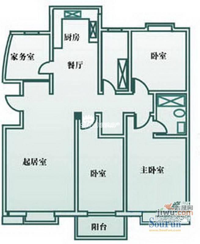 双路南小区2室1厅1卫72㎡户型图