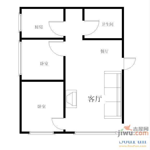 万丰王子公寓1室1厅1卫41.7㎡户型图