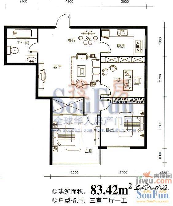 万丰王子公寓1室1厅1卫41.7㎡户型图