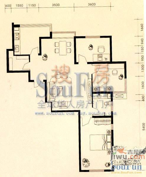 万泉枫景2室1厅1卫69.2㎡户型图