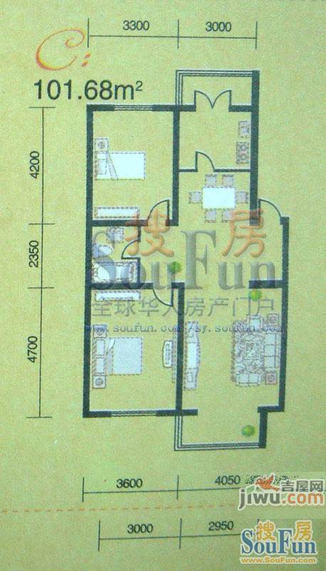 万泉枫景2室1厅1卫69.2㎡户型图