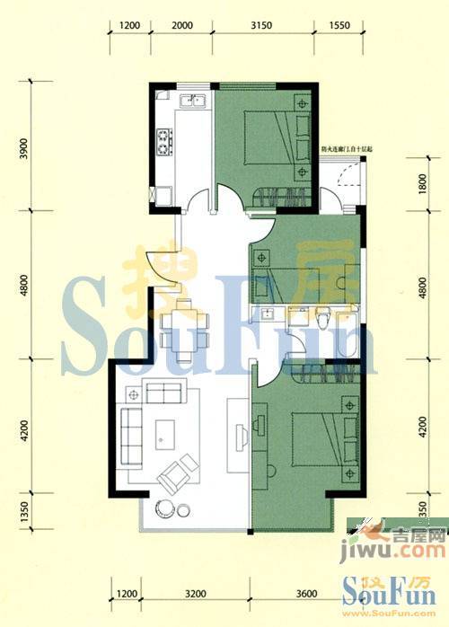 文华园3室2厅1卫113.3㎡户型图