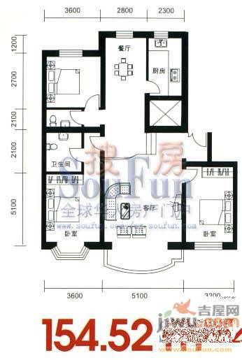 御林家园3室2厅1卫135.5㎡户型图