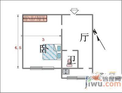 北运河小区1室1厅1卫42㎡户型图