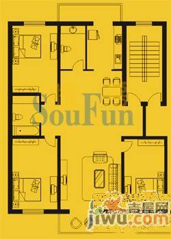 百鸟西苑3室1厅1卫124㎡户型图