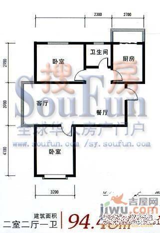 梅江世纪城2室2厅1卫90.1㎡户型图