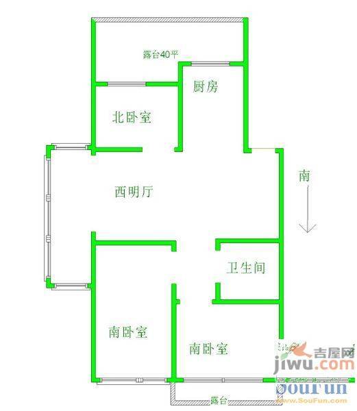 橙色时光2室2厅1卫112㎡户型图