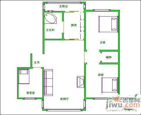 百花小区2室1厅1卫73㎡户型图