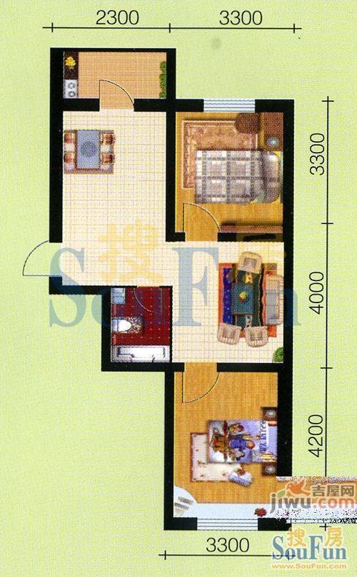 开建康都1室1厅0卫46.6㎡户型图