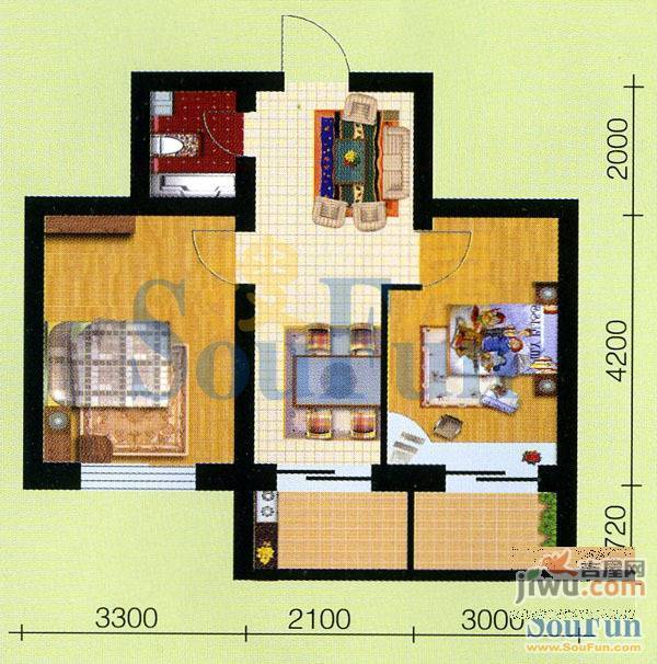 开建康都1室1厅0卫46.6㎡户型图