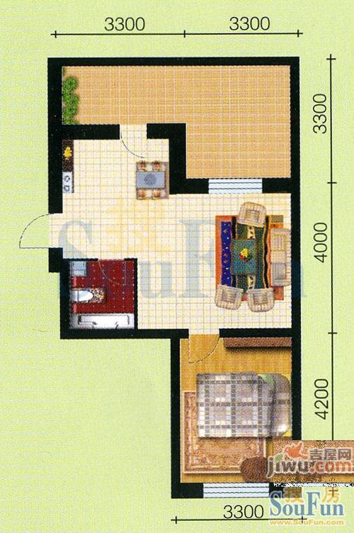 开建康都1室1厅0卫46.6㎡户型图