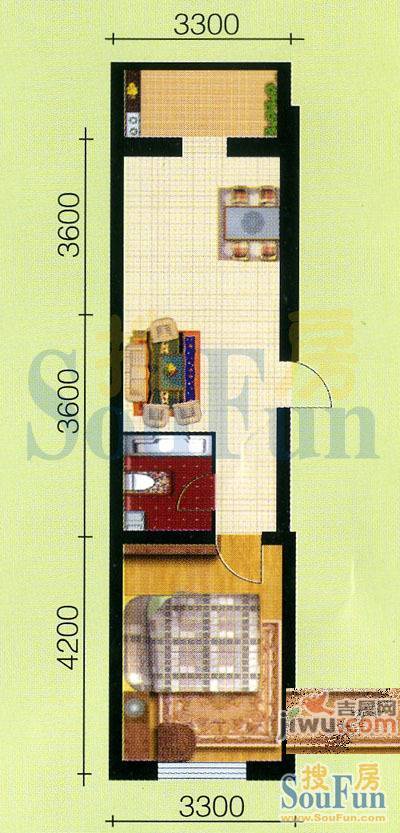 开建康都1室1厅0卫46.6㎡户型图