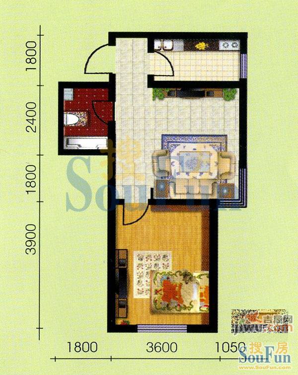 开建康都1室1厅0卫46.6㎡户型图