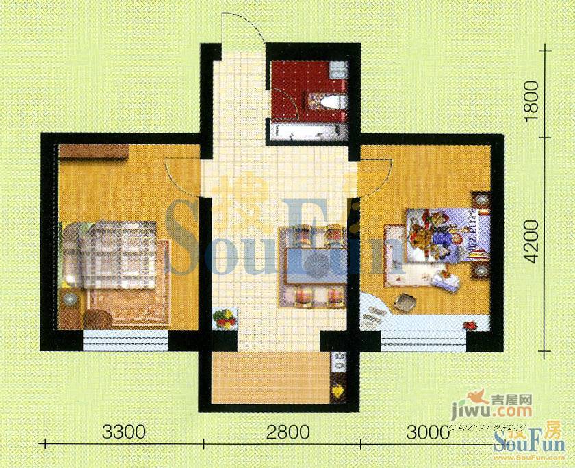 开建康都1室1厅0卫46.6㎡户型图