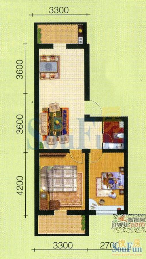 开建康都1室1厅0卫46.6㎡户型图