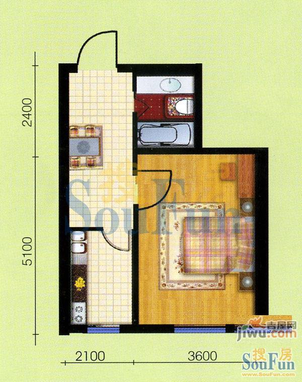 开建康都1室1厅0卫46.6㎡户型图