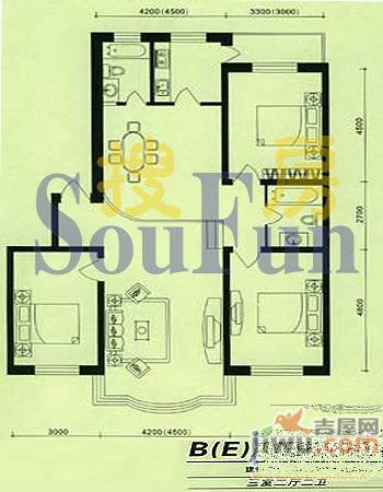 柳湖绿园2室2厅1卫80.7㎡户型图