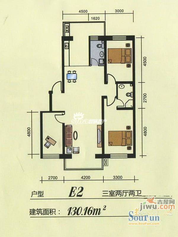 铁厦家园2室1厅1卫76㎡户型图