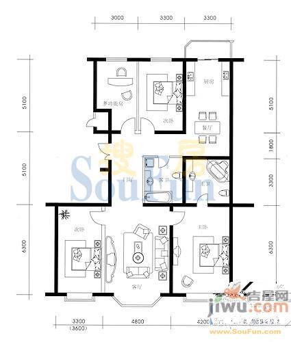 泰宸湖畔佳园3室2厅2卫190.8㎡户型图