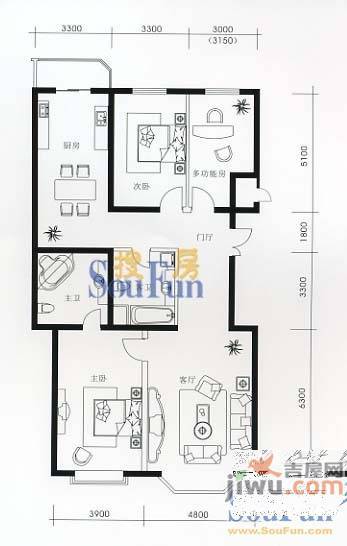 泰宸湖畔佳园3室2厅2卫190.8㎡户型图