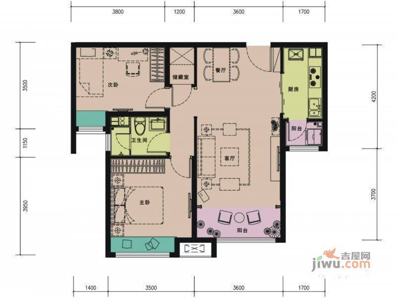 淮河社区1室1厅1卫46㎡户型图