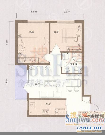 黄河家园2室1厅1卫70㎡户型图