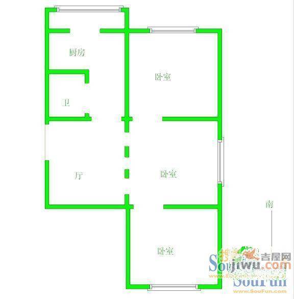 淮河小区2室1厅1卫61㎡户型图