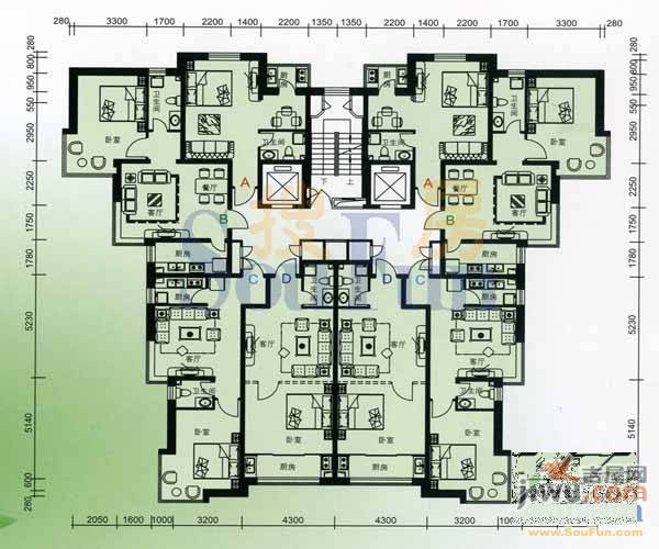 风华时代2室2厅1卫87.8㎡户型图