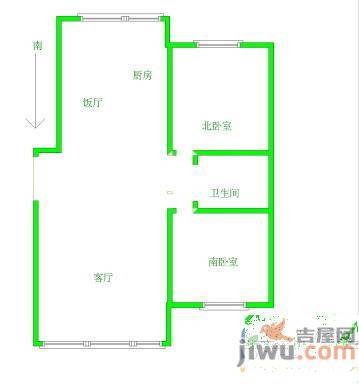 中山南社区2室2厅1卫90㎡户型图