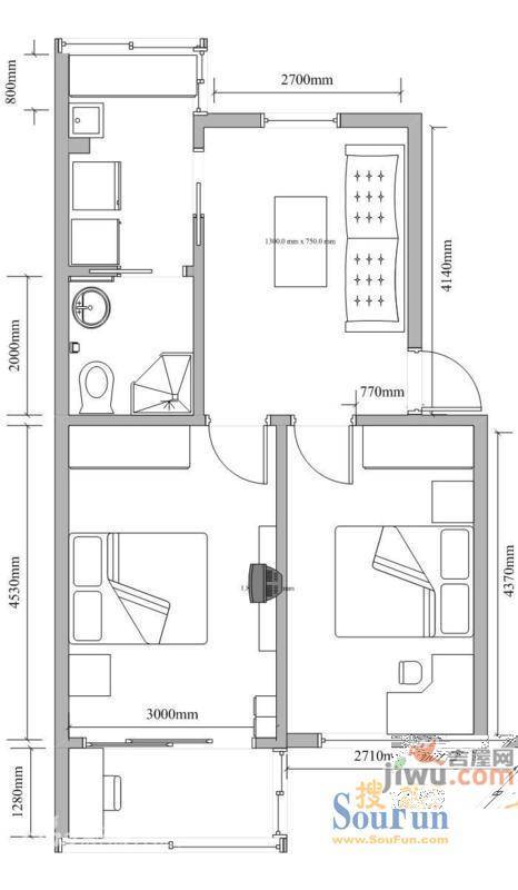 金川江社区2室2厅1卫104㎡户型图