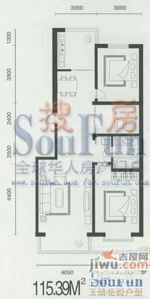 玉麟花园3室2厅1卫115㎡户型图