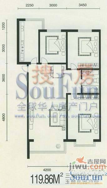 玉麟花园3室2厅1卫115㎡户型图