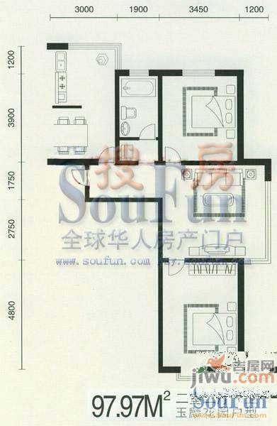 玉麟花园3室2厅1卫115㎡户型图