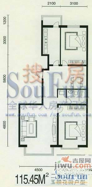 玉麟花园3室2厅1卫115㎡户型图