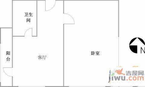 陵江北社区1室1厅1卫37㎡户型图