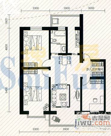 月光橙3室2厅1卫123.9㎡户型图