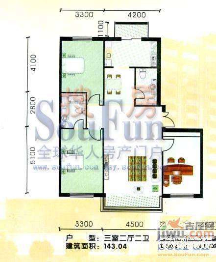 祥瑞家园3室1厅1卫133.7㎡户型图