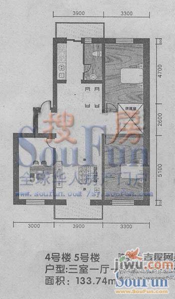 祥瑞家园3室1厅1卫133.7㎡户型图