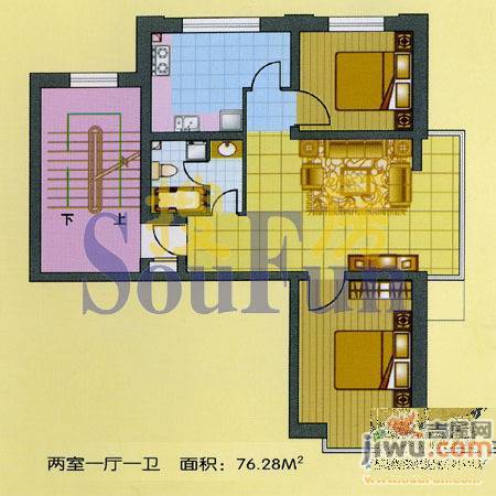 郦都花园2室2厅1卫89.7㎡户型图