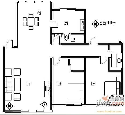 方芳园2室2厅1卫91㎡户型图