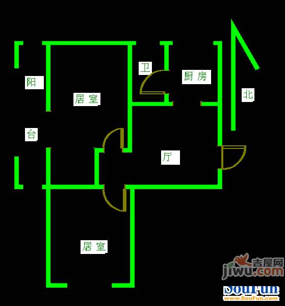 宝石南小区2室2厅1卫95㎡户型图