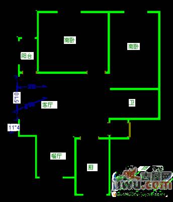 鸿泽园2室2厅1卫110㎡户型图